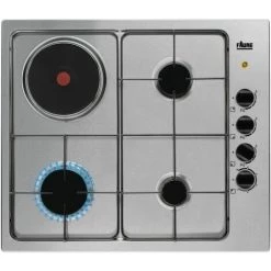 FAURE Table De Cuisson Gaz Email 58cm 4 Foyers Avec Foyer Electrique Allumage Intégré - Inox