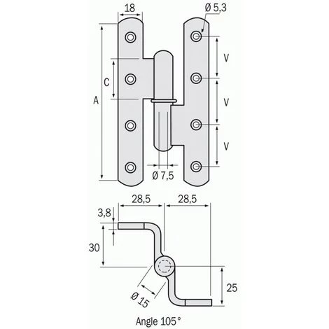 FAURE Paumelle Gauche Menuiserie Bois Renforcée Nœuds Ronds Contrecoudées à 105° Lames à Bouts Ronds Acier 160 X 80 X 100 Mm 4 FAURE Paumelle Gauche Menuiserie Bois Renforcée Nœuds Ronds Contrecoudées à 105° Lames à Bouts Ronds Acier 160 X 80 X 100 Mm – Image 2