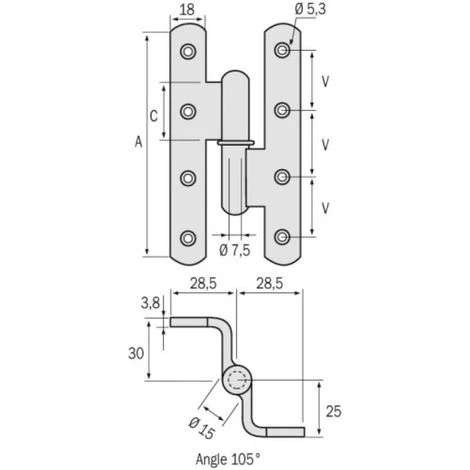 FAURE Paumelle Gauche Menuiserie Bois Renforcée Nœuds Ronds Contrecoudées à 105° Lames à Bouts Ronds Acier 160 X 80 X 100 Mm 5 FAURE Paumelle Gauche Menuiserie Bois Renforcée Nœuds Ronds Contrecoudées à 105° Lames à Bouts Ronds Acier 160 X 80 X 100 Mm – Image 3
