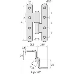 FAURE Paumelle Gauche Menuiserie Bois Renforcée Nœuds Ronds Contrecoudées à 105° Lames à Bouts Ronds Acier 190 X 80 X 100 Mm -FAURE Soldes Boutique 19005211 3
