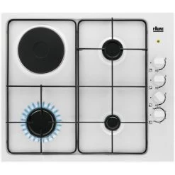 FAURE Table De Cuisson Mixte Email Encastrable 60cm 3 Foyers Gaz Et 1 électrique Blanc - Blanc